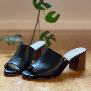 Black Cole Haan Slides Stacked Heels Sandals